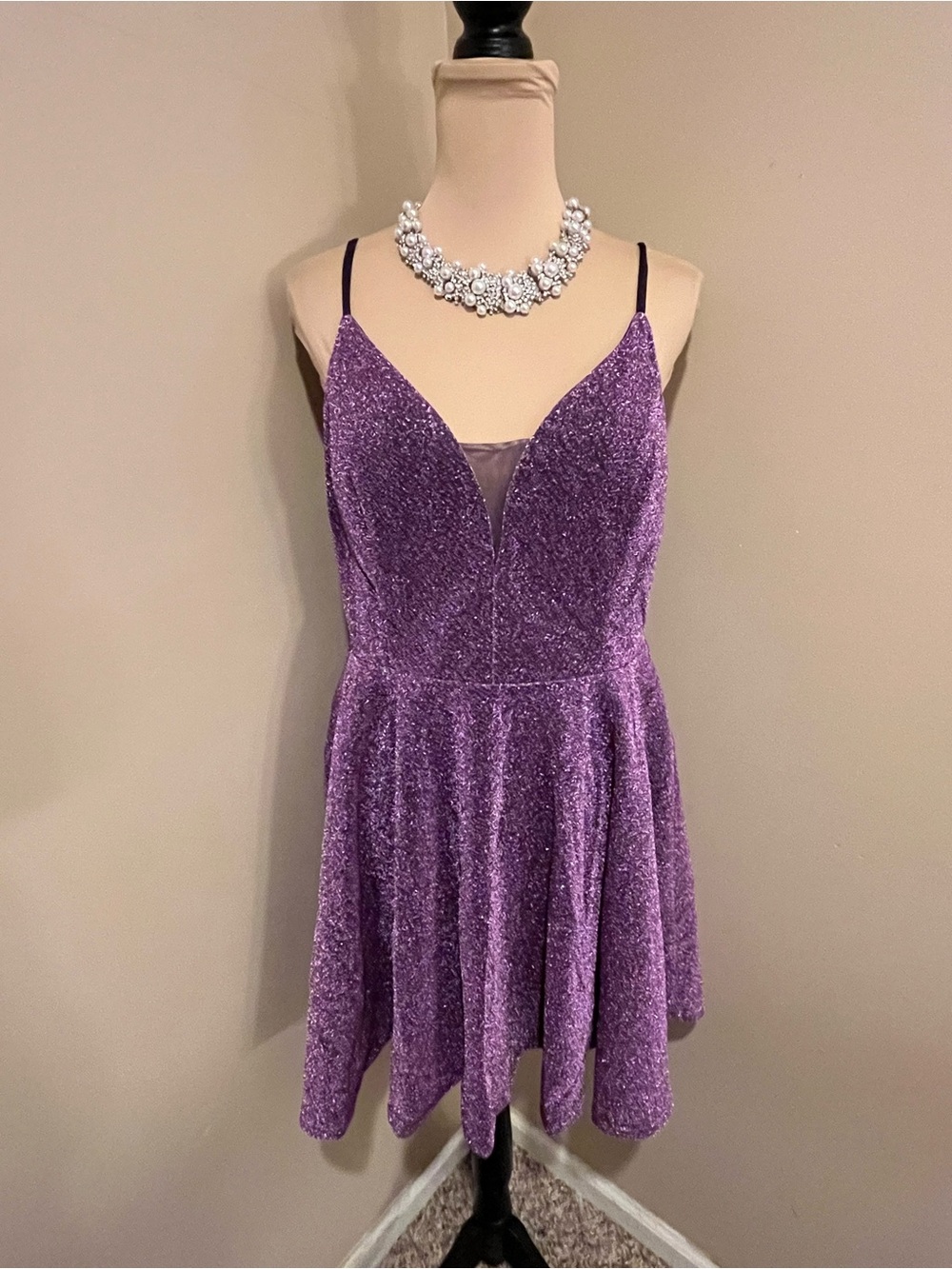 Ever Pretty Lavender Sparkle V-Neck Skater Dress, size 14 - Picture 3 of 10